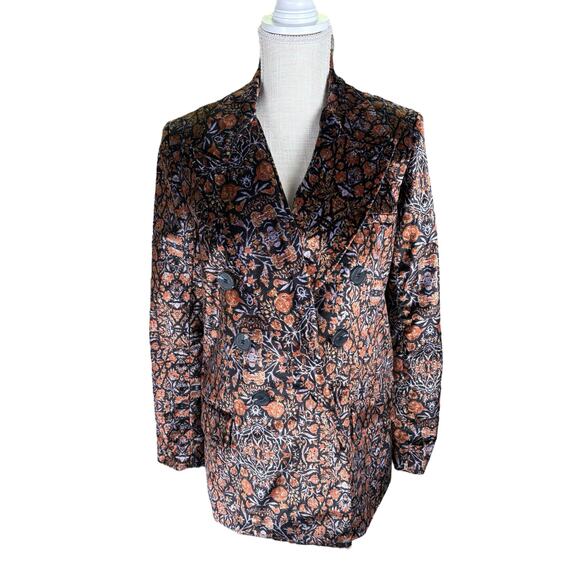 Free People Ashby Velvet Printed Blazer Jacket Women's Small Floral Romantic - Picture 2 of 8